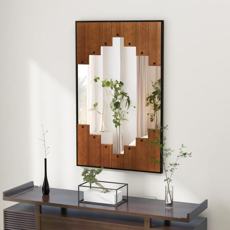 foto del prodotto goplus specchio da parete 95 x 60 x 3 cm, struttura in ferro, appeso in orizzontale o in verticale, decorativo classico per soggiorno, bagno,