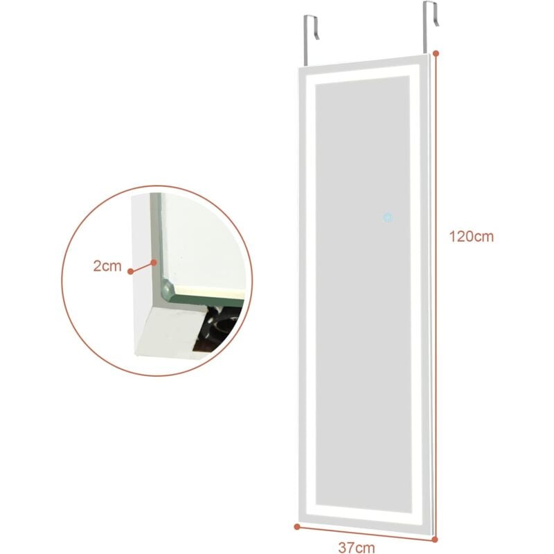 foto del prodotto goplus specchio da parete con led, specchio per bagno dimmerabile con 3 colori di luce e interruttore touch, luce calda fredda neutra, per camera
