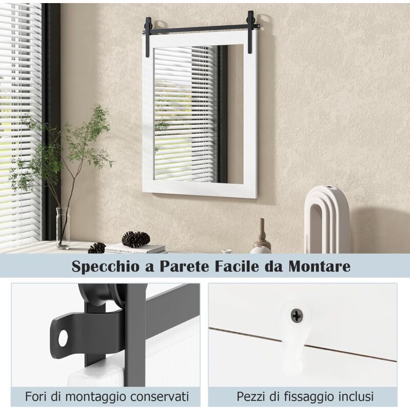 foto del prodotto goplus specchio da parete, specchio da parete in legno massello da fattoria con vetro antieffrazione robusto supporto metallico, specchio hd
