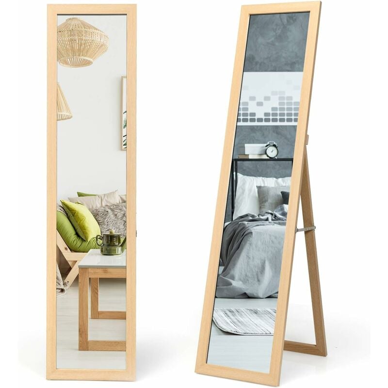 foto del prodotto goplus specchio da terra con inclinazione regolabile, specchio con cornice in legno rettangolareper camera da letto, specchiera moderna, 37 x 48,5
