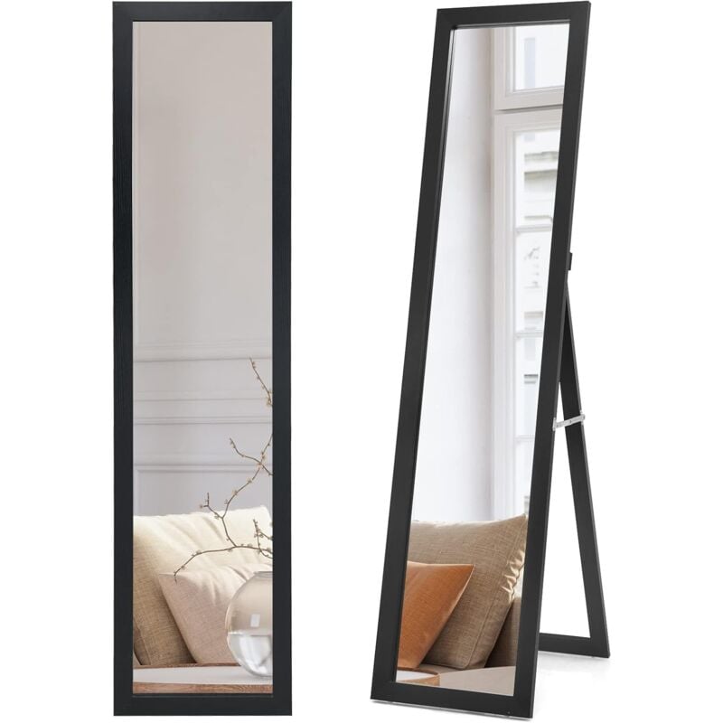 foto del prodotto goplus specchio da terra, specchio da parete, inclinazione regolabile, con cornice in legno rettangolare, per camera da letto, specchiera moderna,