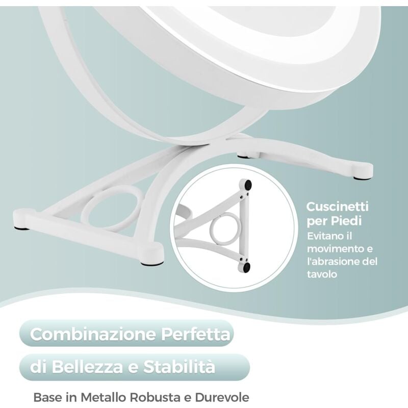 foto del prodotto goplus specchio da trucco con luci led a 3 colori, specchio cosmetico con rotazione a 360 , luminosit regolabile, smart touch, specchietto da