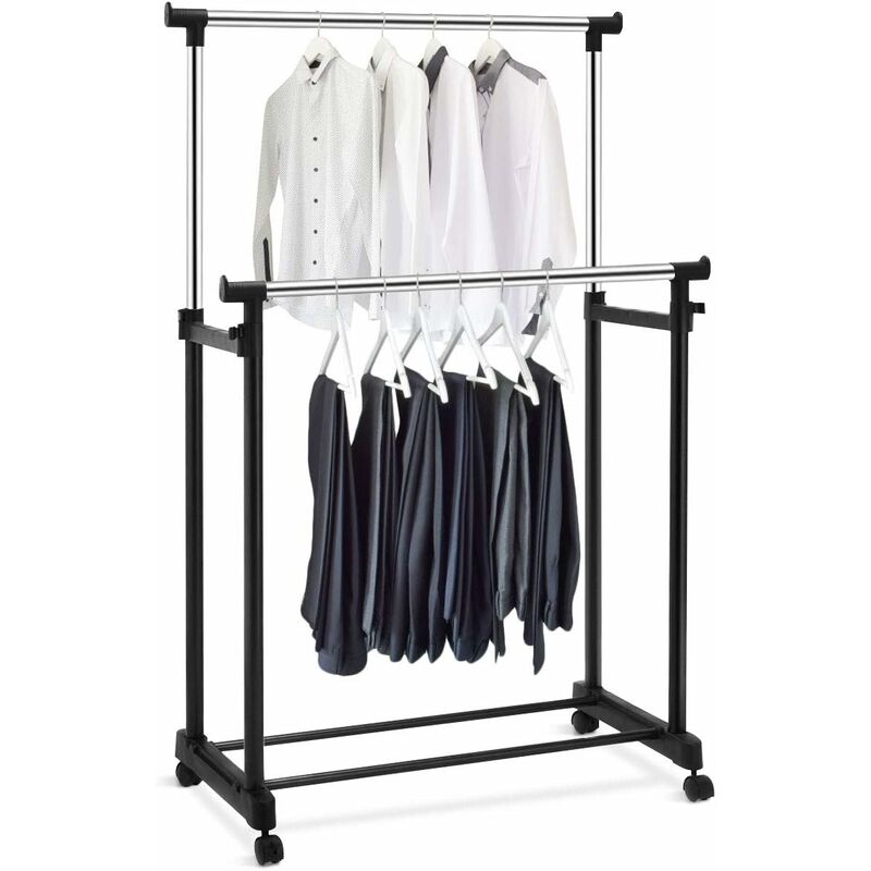 foto del prodotto goplus stand appendiabiti regolabile, tubo doppio in acciaio, porta abiti trasportabile, ruote con freni, con asta antiscivolo, portata di 20 20kg,