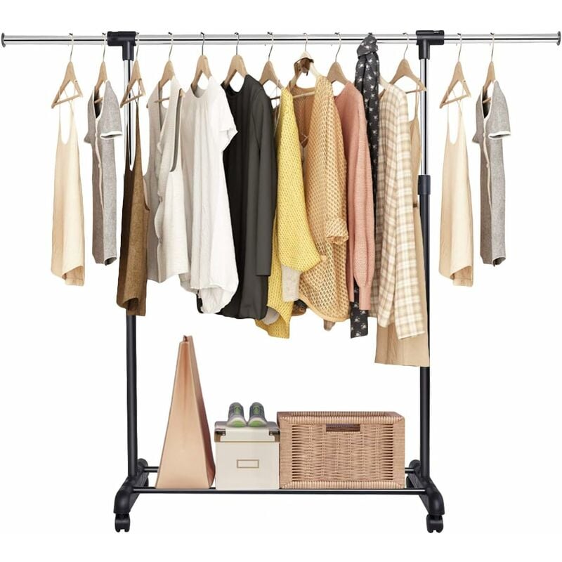 foto del prodotto goplus stand appendiabiti singolo regolabile con ripiano e ruote, appendiabiti estensibile da terra 183,5x134x44cm