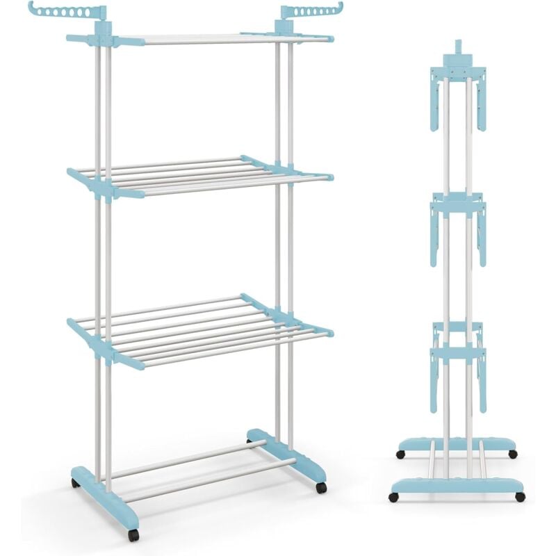 immagine 0 del prodotto goplus stendibiancheria a 4 livelli, stendibiancheria a torre con piani pieghevoli, stendino verticale con ali e 4 ruote, 127 x 63 x 171 cm blu 