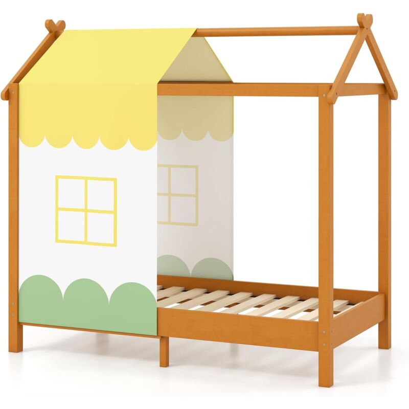 foto del prodotto goplus struttura letto per bambini, in legno massello, carico 100 kg, lettino montessori a forma di casa, con tetto, baldacchino rimovibile, 12