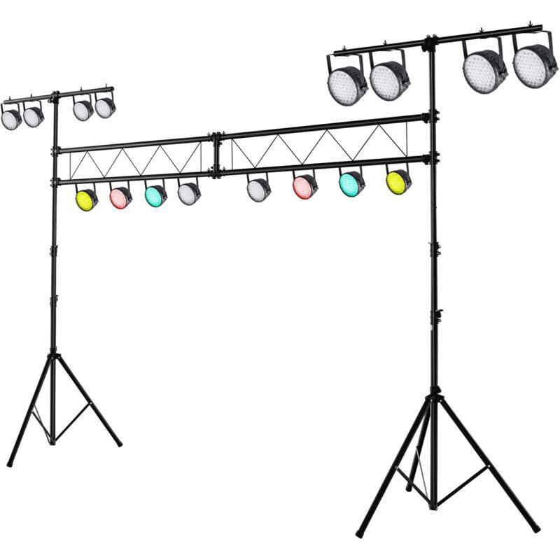 foto del prodotto goplus supporto luci, con traversa e base a tre gambe, fino a 16 luci, design regolabile in altezza, materiale in acciaio, 180 350 cm, nero