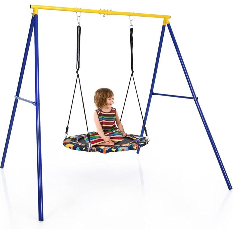 foto del prodotto goplus supporto per altalena in ferro, carico di 200 kg, per altalena bambini singola, con 3 ganci da appeso, carico di 200 kg, 194x180x184 cm