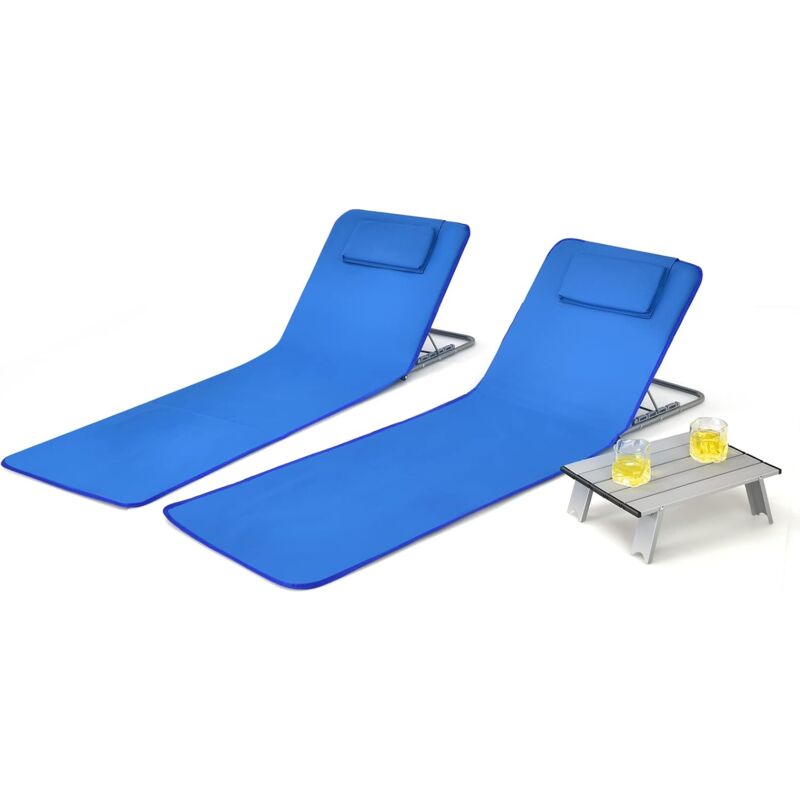 foto del prodotto goplus tappetino da spiaggia reclinabile, set di 2 sedie e tavolino, angolo regolabile, design pieghevole multifunzione, adatto per spiaggia, parchi,
