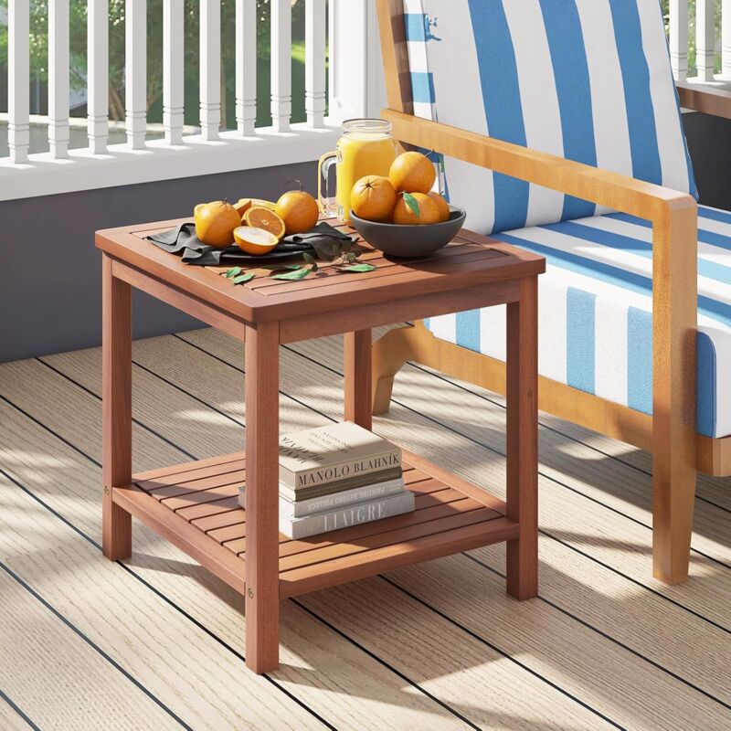 foto del prodotto goplus tavolino da caff in legno massiccio, tavolino laterale, con ripiano extra, design a doghe, aspetto moderno per salotto, giardino, balcone,