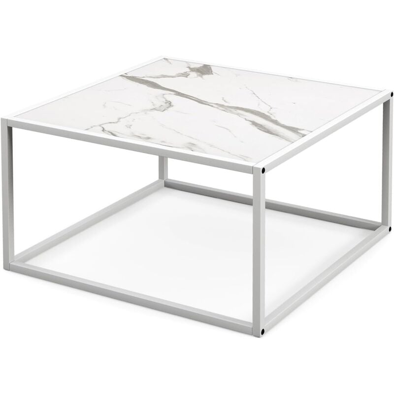 foto del prodotto goplus tavolino da caff , tavolino soggiorno rettangolare, struttura in acciaio, 70 x 70 x 40 cm bianco 
