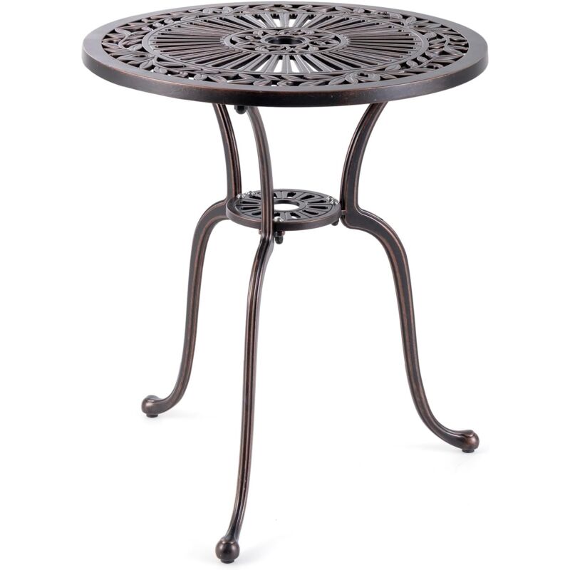 foto del prodotto goplus tavolino da giardino in alluminio pressofuso, tavolo rotondo retr da 61 cm con foro per ombrellone e piedini regolabili, tavolo da pranzo