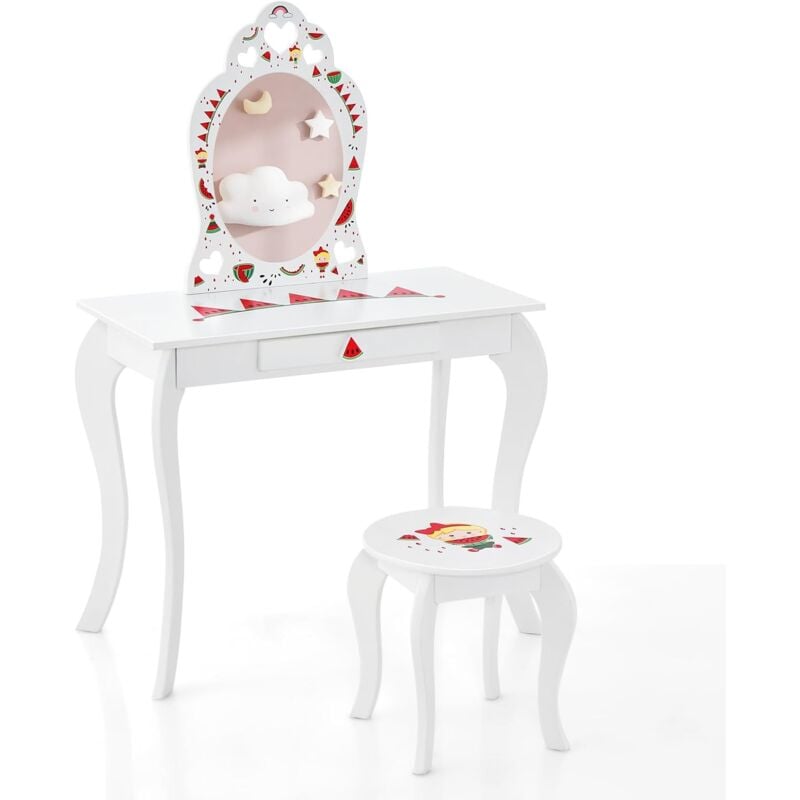 foto del prodotto goplus tavolino da toilette per bambini 2 in 1, con sgabello, cassetto e specchio rimovibile, set tavolo e sedia per il trucco, per bambini 3 