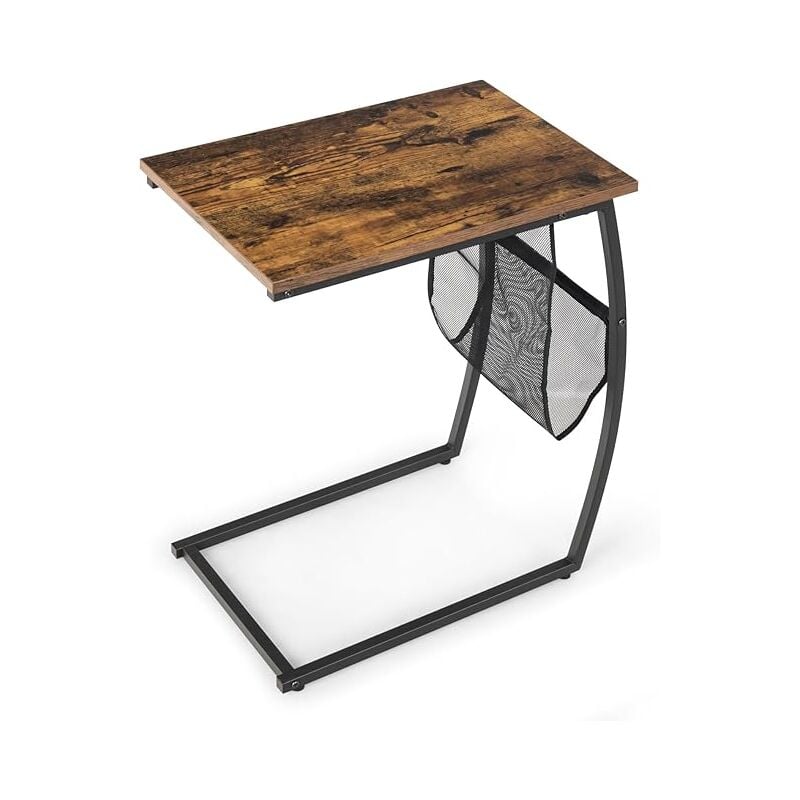 foto del prodotto goplus tavolino laterale porta pc, tavolino basso da divano, tavolino a forma di c con tasca, stile industriale con struttura metallica, 52x35x63 cm