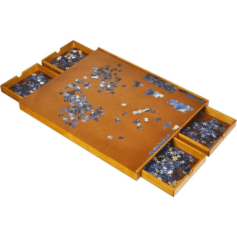 foto del prodotto goplus tavolo con 4 cassetti porta puzzle, vassoio scorrevole per puzzle, contenitore multifunzione per bambini e adulti, di legno, 65x80x6,55 cm