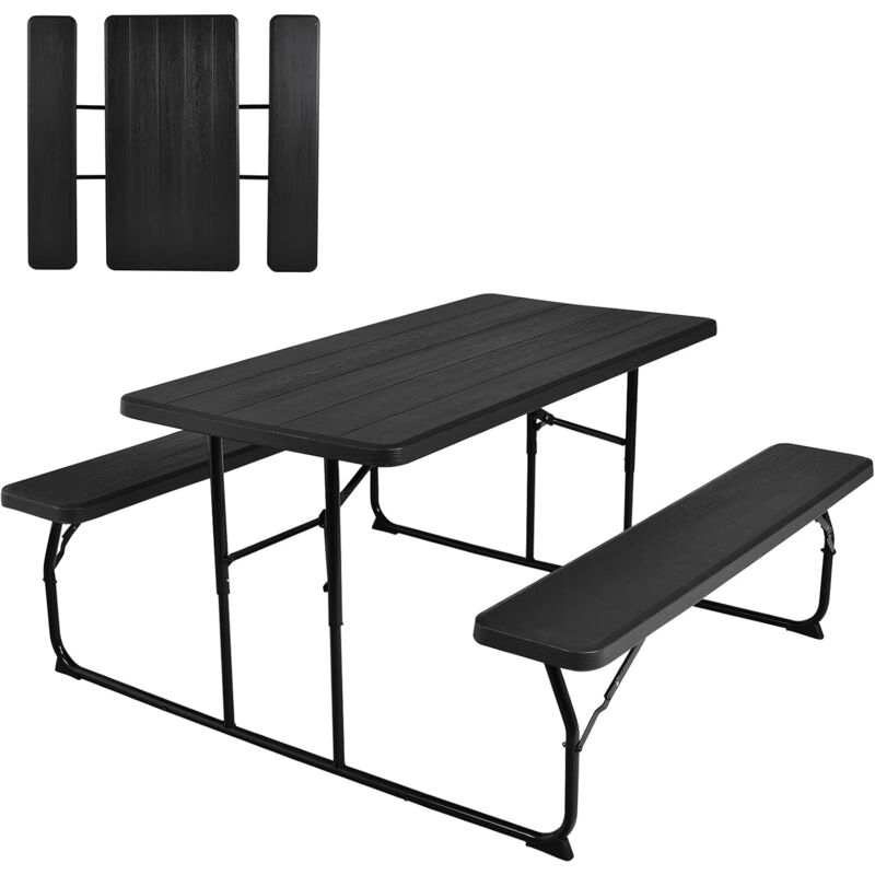 foto del prodotto goplus tavolo con panche, set di tavolo e 2 sedie pieghevole, tavolo da campeggio con 2 panche, set tavolo e panche da picnic per patio cortile