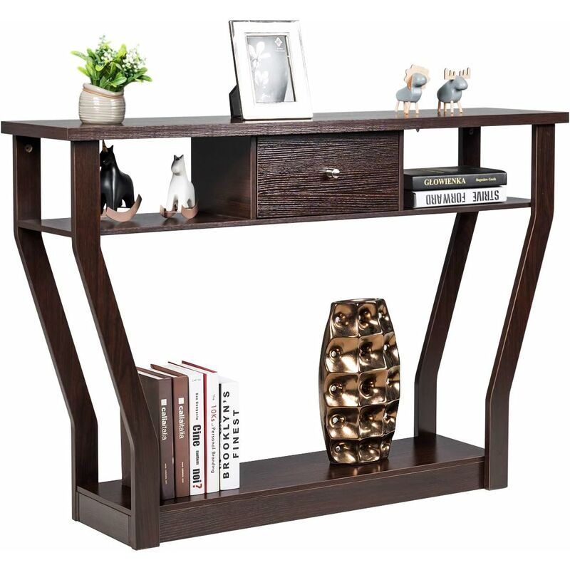 foto del prodotto goplus tavolo consolle da ingresso, con 1 cassetto e 2 scomparti aperti, in stile moderno, per ingresso salotto soggiorno, 120 x 30 x 81 cm marrone 