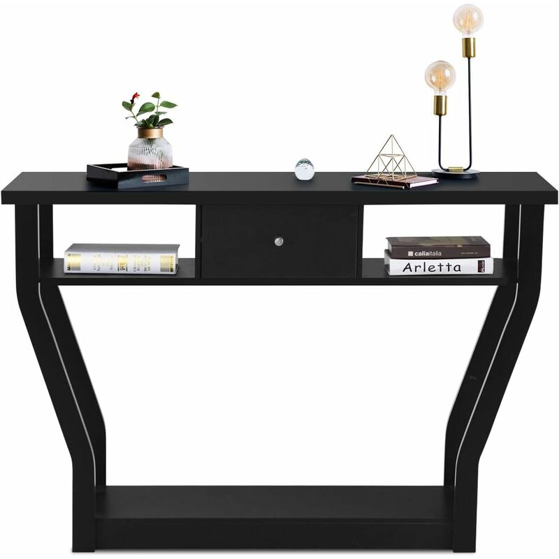 foto del prodotto goplus tavolo consolle da ingresso, con 1 cassetto e 2 scomparti aperti, in stile moderno, per ingresso salotto soggiorno, 120 x 30 x 81 cm nero 