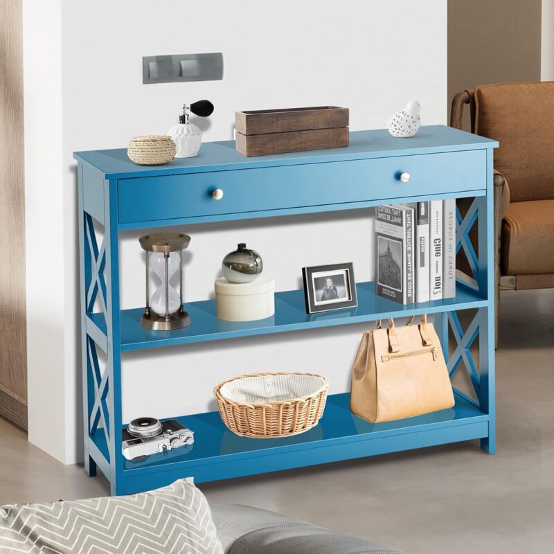 foto del prodotto goplus tavolo consolle da ingresso con 2 ripiani, cassetto, lati a forma di x per corridoio, camera da letto, soggiorno, tavolo semplice, 100 x 30