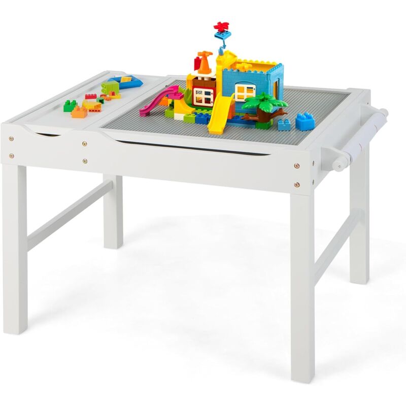 foto del prodotto goplus tavolo da gioco per bambini versatile con piano reversibile, tavolo attivit 2 in 1 con spazio di stoccaggio classificato e porta rotolo di