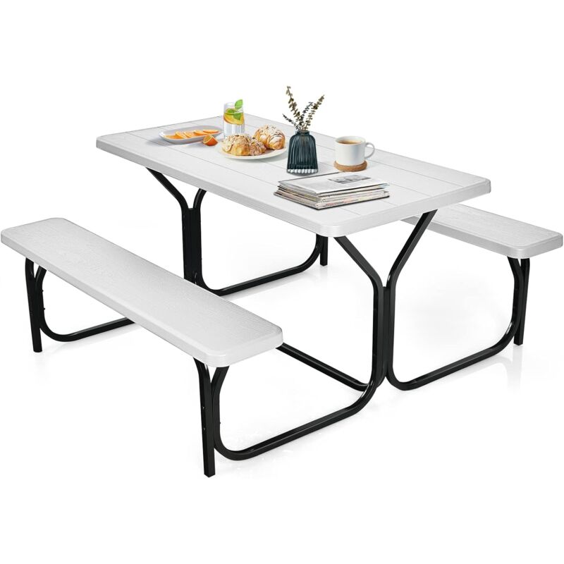 foto del prodotto goplus tavolo da picnic con panche, 4 posti, con struttura in metallo, aspetto moderno, adatto per campeggio, picnic, festa all aperto, grandi