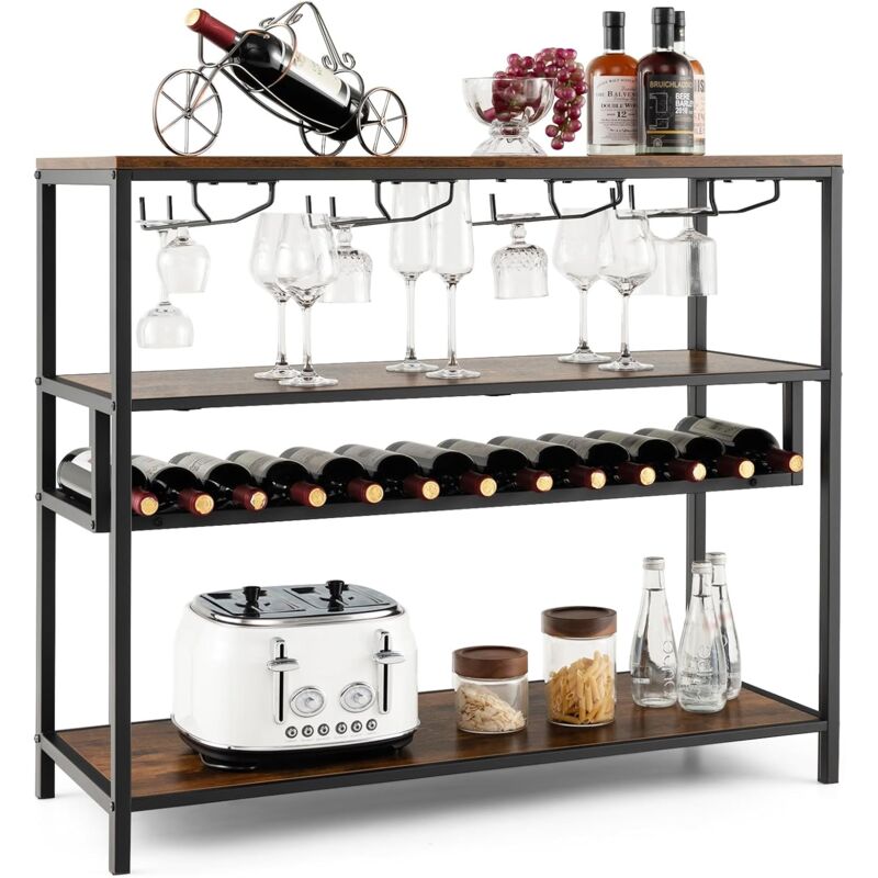 foto del prodotto goplus tavolo portabottiglie per vino in stile vintage, scaffale per bottiglie di vino con ripiani aperti per bar, cucina, sala da pranzo, 102 x 40