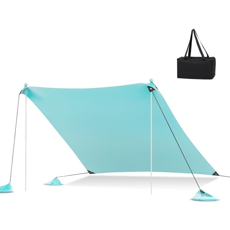 foto del prodotto goplus tenda ombreggiante da spiaggia, parasole da esterno con sacchi di sabbia, 2 pali in alluminio, borsa da trasporto, rifugio solare portatile