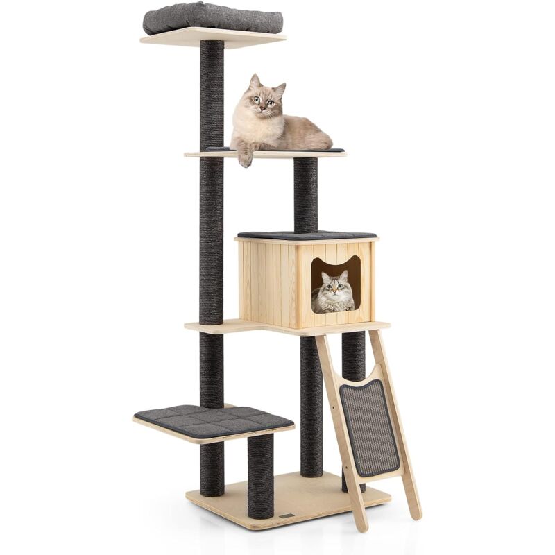 foto del prodotto goplus tiragraffi per gatti, 60 x 48 x 175 cm, carico 15 kg, tronchi in sisal, cuscino rimovibile lavabile, ideale per gatti grandi adulti stile