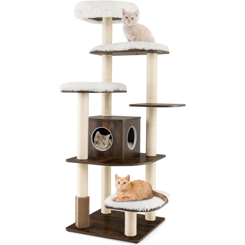 foto del prodotto goplus tiragraffi per gatti, 86,5 x 86,5 x 176 cm, carico 15 kg, tronchi in sisal, cuscino rimovibile lavabile, ideale per gatti grandi adulti