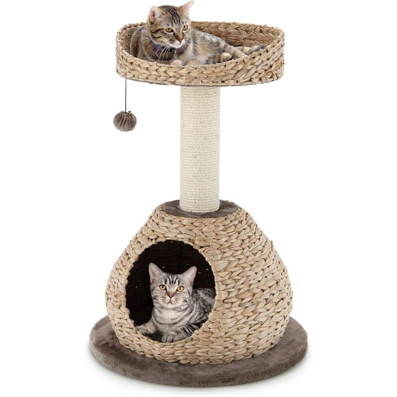 foto del prodotto goplus tiragraffi per gatti in legno, con cuccia e piattaforma, lavorato a mano, design moderno e compatto, albero rampicante in corda sisal