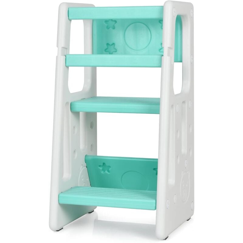 foto del prodotto goplus torre di apprendimento, torre montessoriana in plastica con ripiani regolabili, sgabello comodo per bambini, pedane binario di sicurezza per