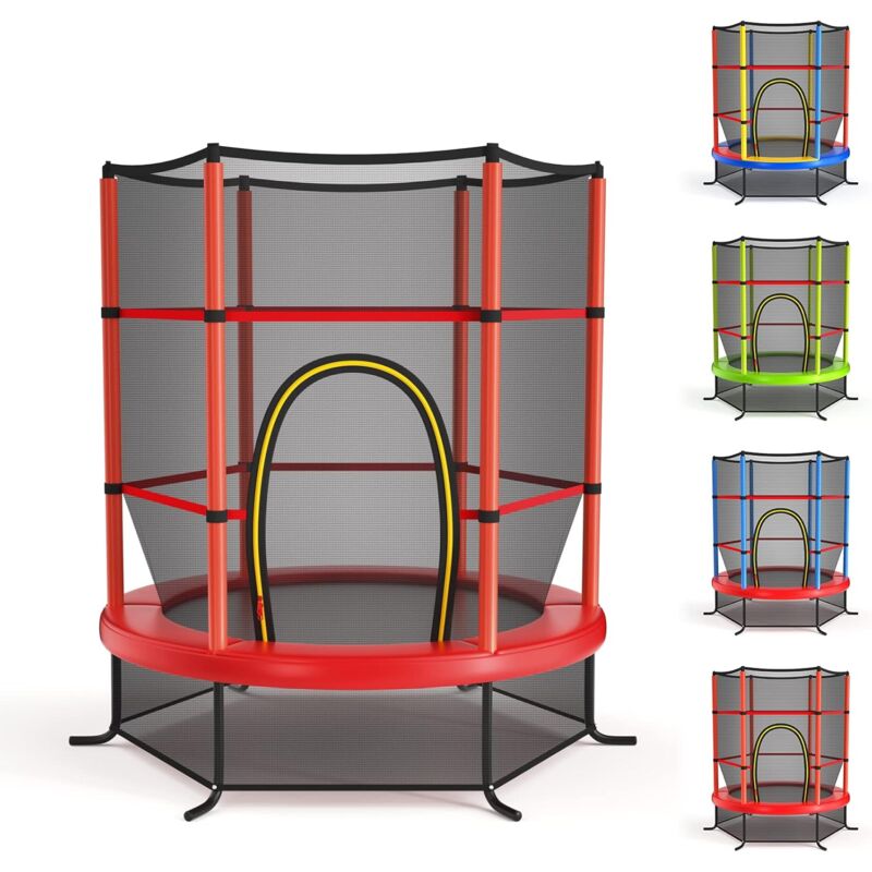 foto del prodotto goplus trampolino da esterno, gioco elastico da giardino, con rete protettiva, telaio in acciaio, fitnesse per bambini, capacit di carico statico