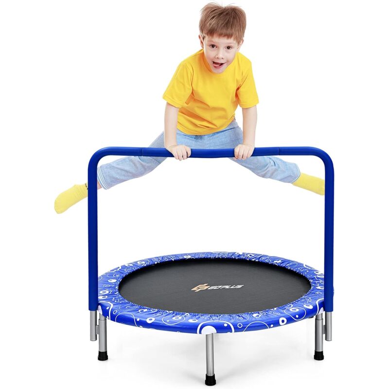 foto del prodotto goplus trampolino pieghevole per bambini, trampolino elastico con maniglia staccabile, con struttura in ferro, portata 150 kg, ideale per interno