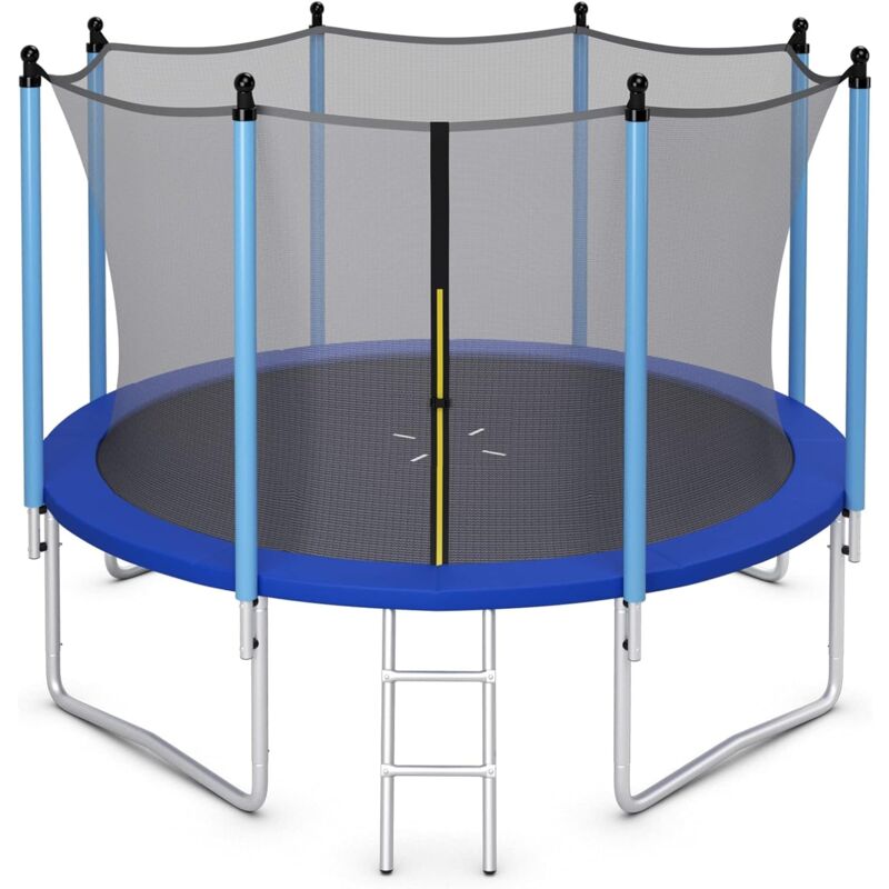 foto del prodotto goplus trampolino rimbalzante da esterno, carico di 80 150kg, per bambini e adulti, con rete di sicurezza, scaletta, adatto a giardino, cortile,