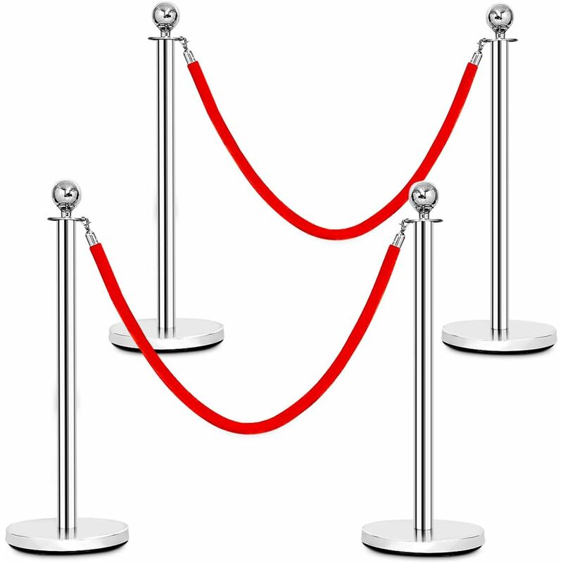 foto del prodotto goplus transenne elimina separacode con 2 corde rosse, set di 4 x paletti di delimitazione in acciaio inox 32 x 95cm