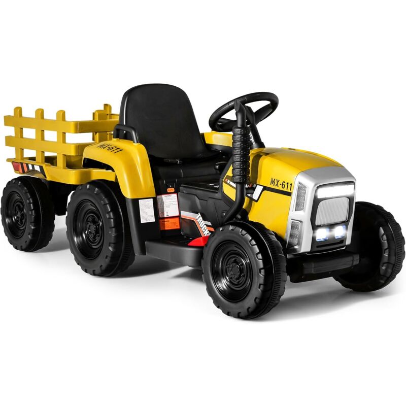 foto del prodotto goplus trattore elettrico per bambini con telecomando, giocattolo cavalcabile con funzione di luce, musica e bluetooth, 6 ruote antiscivolo, 136 x