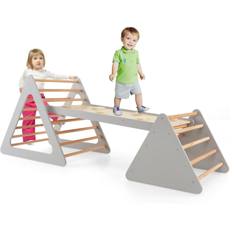 foto del prodotto goplus triangolo da arrampicata per bambini con scivolo, triangolo di arrampicata in legno, giocattolo a scala giocattoli da arrampicata