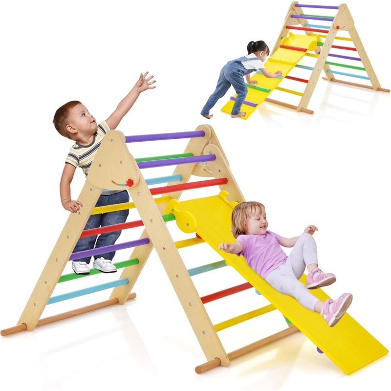 foto del prodotto goplus triangolo da arrampicata per bambini, scivolo e arrampicata, materiale in legno, struttura stabile, per camera dei bambini, asilo, adatto ai