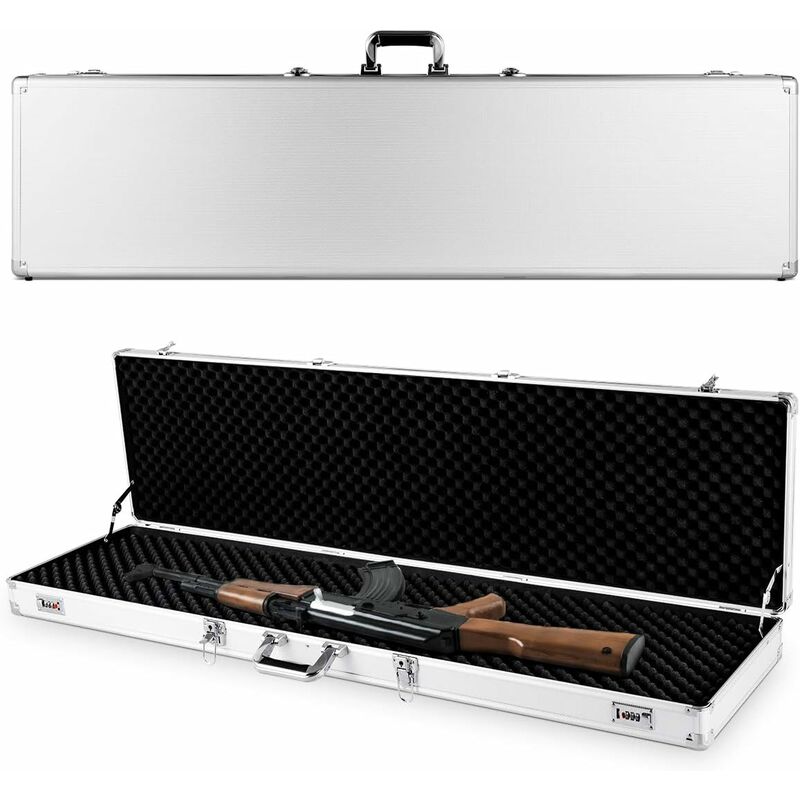foto del prodotto goplus valigetta porta pistola per fucili pistole armi, custodia dura in alluminio rigido, 133,5x34,5x11,5cm, nero argento