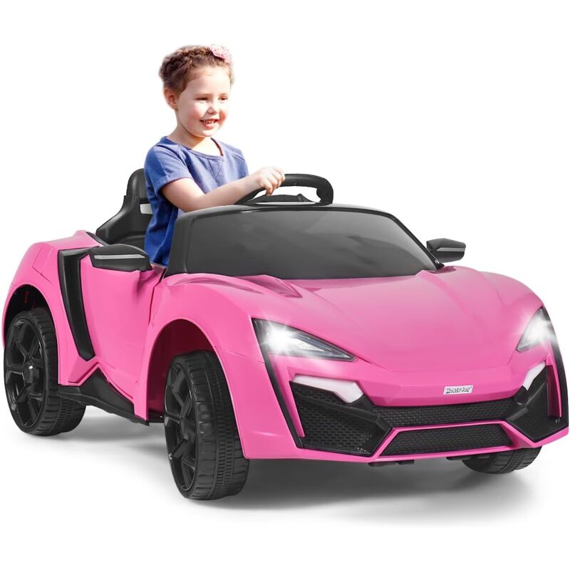 foto del prodotto goplus veicolo macchina auto elettrica per bambini 12v, 2 modalit di guida, con telecomando 2,4g, luci musica, avviamento lento, molle