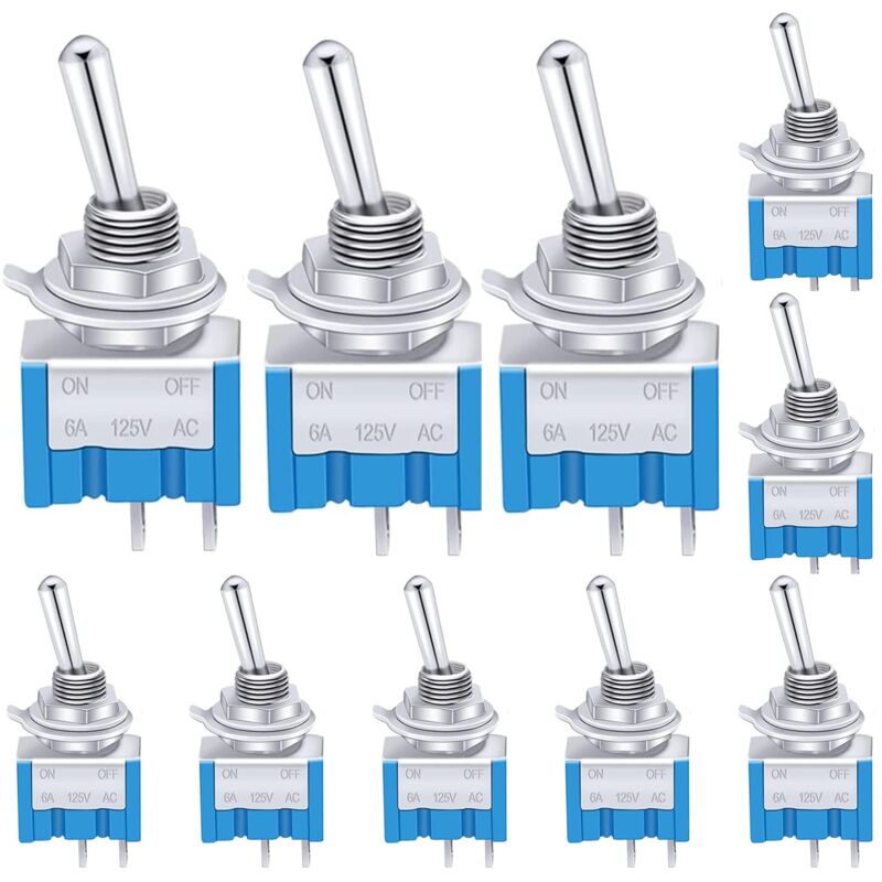 foto del prodotto gotrays 10 pezzi mini interruttore a levetta blu on off 2 terminali 2 posizioni spst interruttore a levetta in metallo ac 125 v 6 a per cruscotto