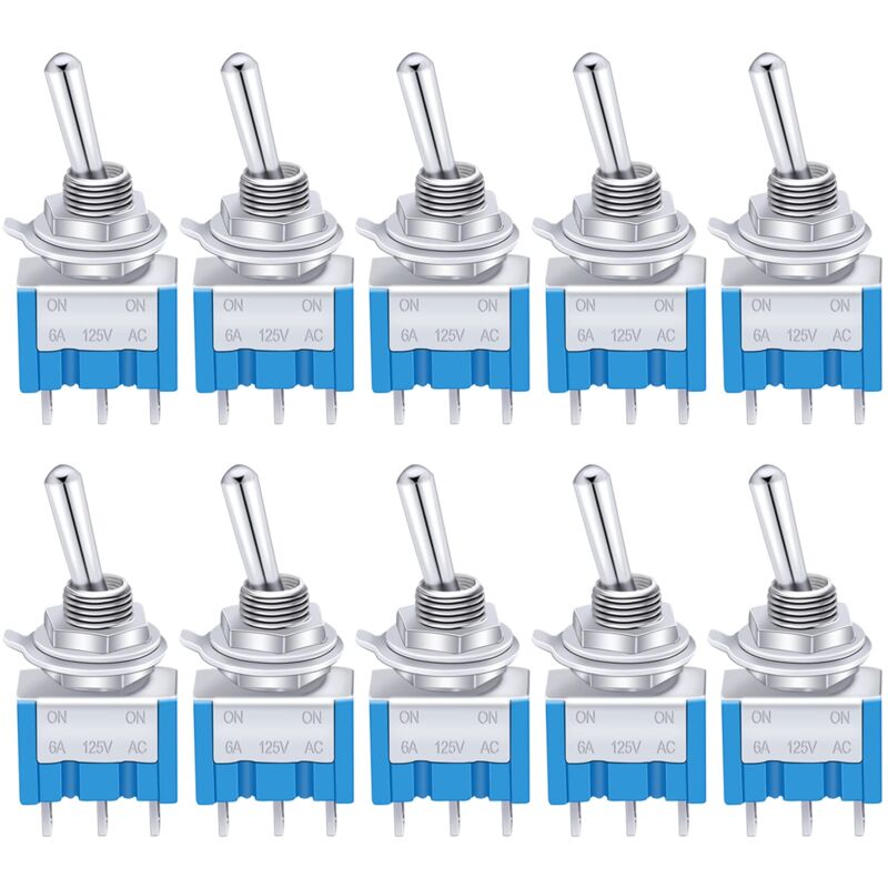 foto del prodotto gotrays 10 pezzi mini interruttore a levetta blu on off 3 terminali 2 posizioni spdt interruttore a bilanciere in metallo ac 125 v 6 a per auto