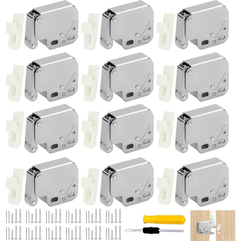 foto del prodotto gotrays 12 pezzi di bottoni automatici a molla, acciaio inossidabile, mini chiavistello, bottoni automatici per mobili con viti e chiodi, adatti
