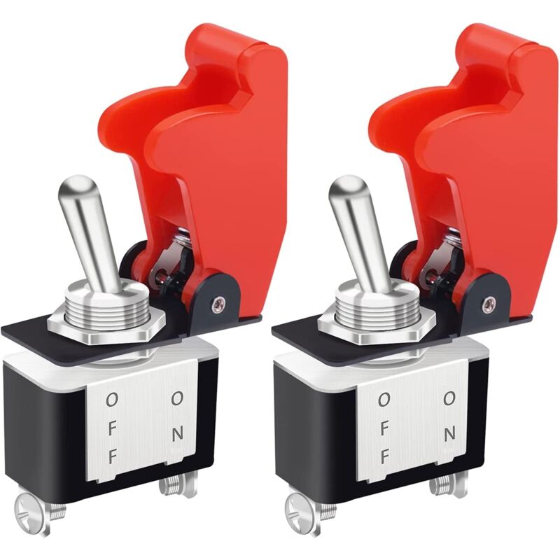 foto del prodotto gotrays 2 pezzi 12v 20a on off 2 posizioni 2 pin spst interruttori a bilanciere con copertura di sicurezza rossa per auto barca marina kn3a 101a rmz