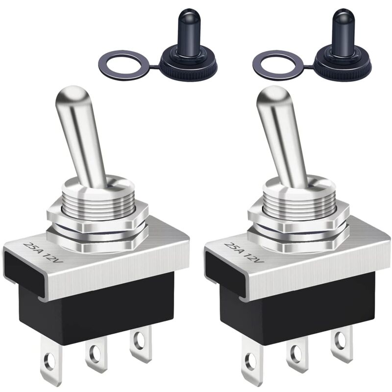foto del prodotto gotrays 2 pezzi 12v 25a spdt on on 3pin 2 posizioni interruttore a bilanciere con tappo di copertura impermeabile per auto kn3d 102