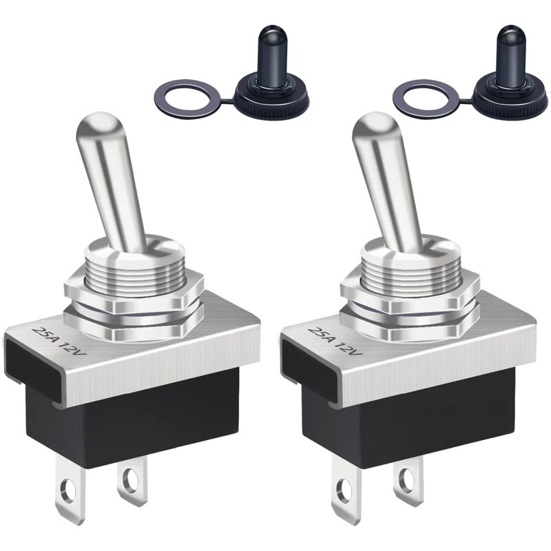 foto del prodotto gotrays 2 pezzi 12v 25a spst on off 2pin 2 posizioni interruttore a bilanciere con tappo di copertura impermeabile per auto kn3d 101