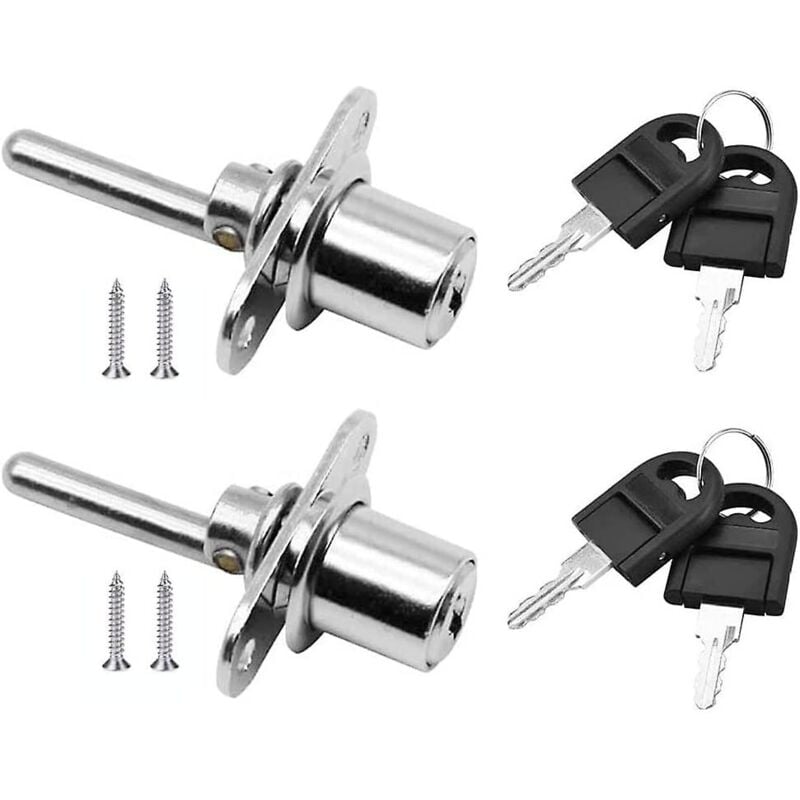 foto del prodotto gotrays 2 pezzi serratura per porta cassetto con chiave per mobili serratura a pistone, diametro 16 mm, lunghezza 61 mm argento 
