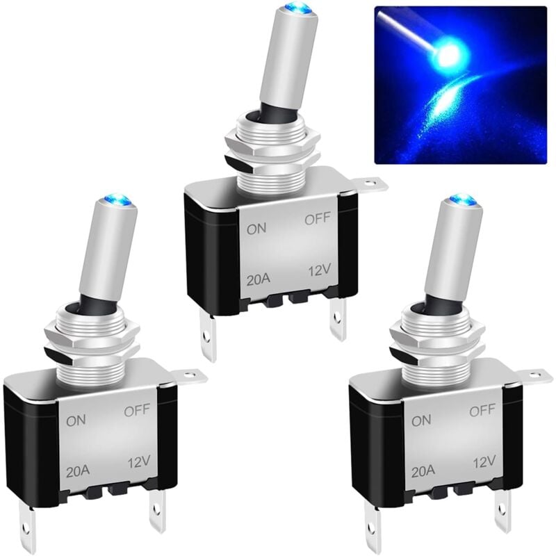 foto del prodotto gotrays 5 pezzi 12v 20a on off 2 posizioni 3 pin spst interruttore a bilanciere 12v interruttore a levetta, per auto barca camion asw 07dr, led blu