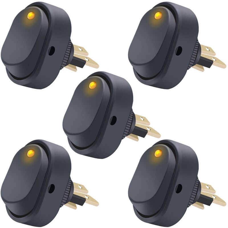 foto del prodotto gotrays 5 pezzi 12v 30a spst 3 pin on off round dot led light pulsante interruttore a bilanciere per auto asw 20d bu, giallo