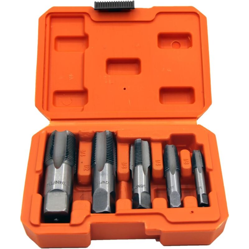 foto del prodotto gotrays 5 pezzi di rubinetti per tubi npt, 1 8 , 1 4 , 3 8 , 1 2 e 3 4 npt, rubinetto per filettatura, kit di filettatura per la pulizia o il